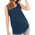 thumbnail image 2 of OIOLOYJM Womens Loose Fit Casual Flowy Tank Tops Square Neck Trendy Sleeveless Pleated Front Summer Tops Clothes Spring Vacation Beach Outfits Navy XL, 2 of 5