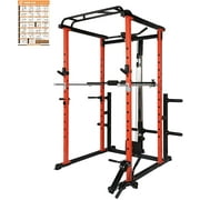 RitFit 1000 Lb. Capacity Exercise Power Cage Rack with Lat pull down, J-hook, Pulley system, Squat Rack with Landmine, Safety Bar and Power Rack Exercise eBook