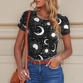 thumbnail image 6 of KLL Women 's Crew Neck Bodysuit Jumpsuits Crescent and Stars Print Short onesies Stretch T Shirts, 6 of 7