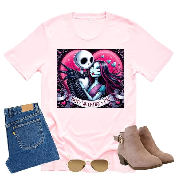 Jack Skellington Happy Valentine, Valentine Shirt Unisex Short Sleeve Shirt (Pink-2X Large)