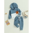thumbnail image 3 of Bagilaanoe 2PCS Toddler Baby Boy Long Pants Set Contrast Color Long Sleeve Hooded Pullover Tops + Drawstring Sweatpants 6M 12M 18M 24M 3T Kids Casual Sweatsuits, 3 of 8