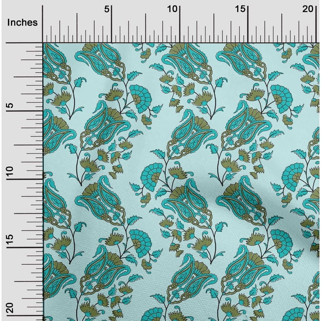 oneOone Polyester Lycra Fabric Leaves|Floral & Paisley Block Printed Craft Fabric BTY 56 Inch Wide