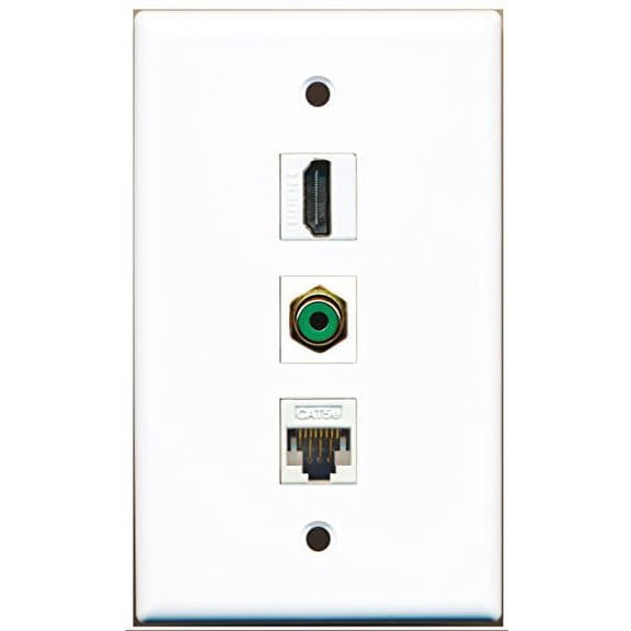 RiteAV - 1 Port HDMI and 1 Port RCA Green and 1 Port Cat5e Ethernet White Wall Plate