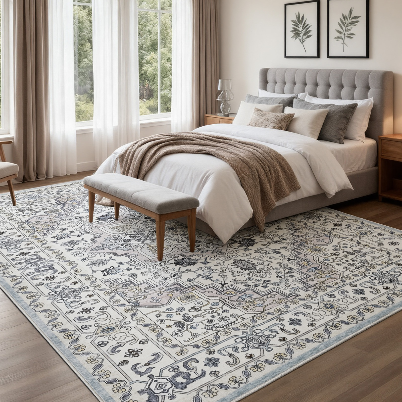 8'x10' Area Rugs for Living Room Washable, Large Vintage Boho Non Slip Rug- Oriental Traditional Farmhouse Carpet for Bedrooms Dining Room, Living Room, Office, Home Decor