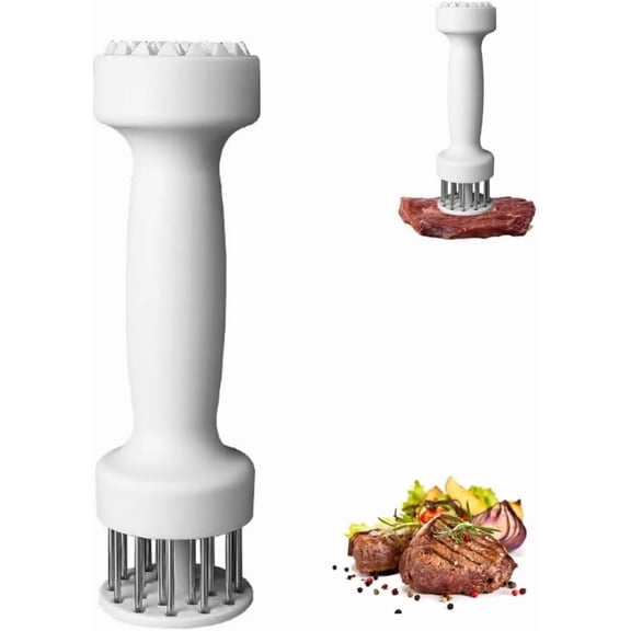 Stainless Steel Double Head Meat Tenderizer Needle, 1 Pack White Meat Marinade Tool, Kitchen Cooking Utensil for Steak Beef Chicken BBQ Grilling