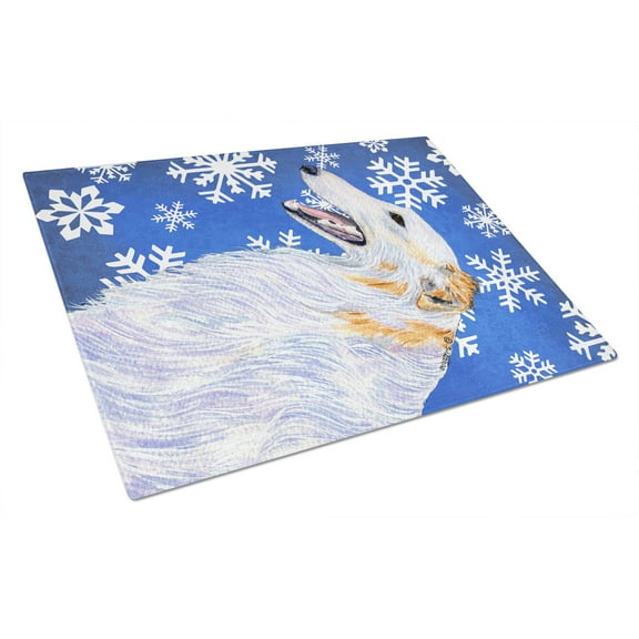 Caroline's Treasures Borzoi Winter Snowflakes Holiday Glass Cutting Board Large