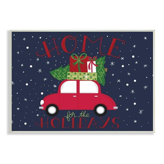 Stupell Indtries Home for Holidays Sentiment Red Car Presents Snow,15 x 10,Design by Amanda McGee