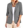 thumbnail image 2 of ClodeEU Women's Lapel Collar Single Button 3/4 Sleeve Blazer,Casual Office Short Suit Jacket Gray,Women's Plus S, 2 of 8