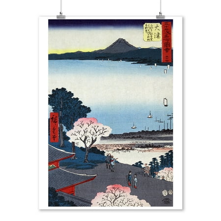 Pilgrims Ascending to Temple Buildings near the Coast Japanese Wood-Cut Print (9x12 Art Print, Wall Decor Travel