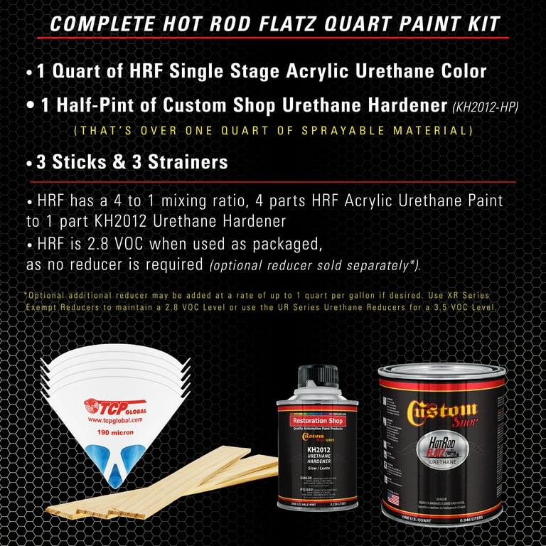 Custom Shop - Sterling Silver Metallic - Hot Rod Flatz Flat Matte Satin  Urethane Auto Paint - Complete Quart Paint Kit - Professional Low Sheen
