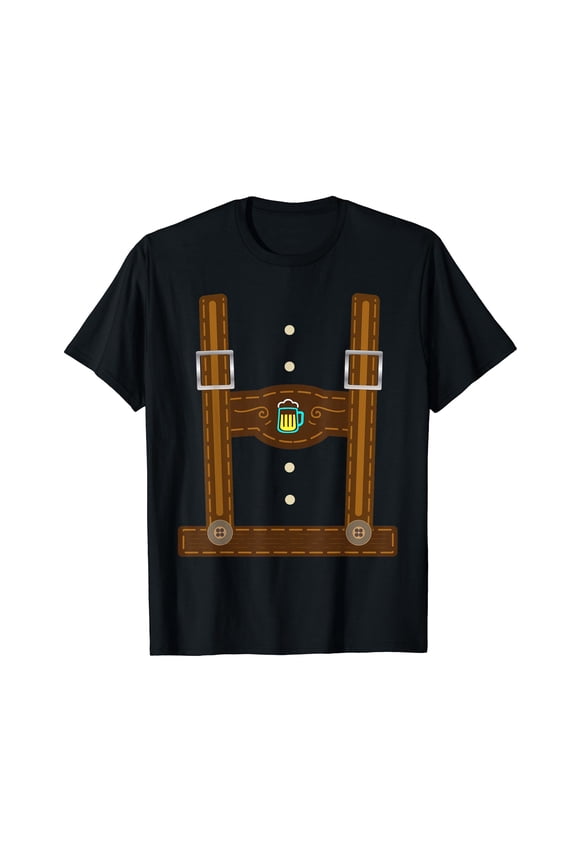 Lederhosen Costume Oktoberfest Gifts Men German Beer Fest Cotton Black T-Shirt