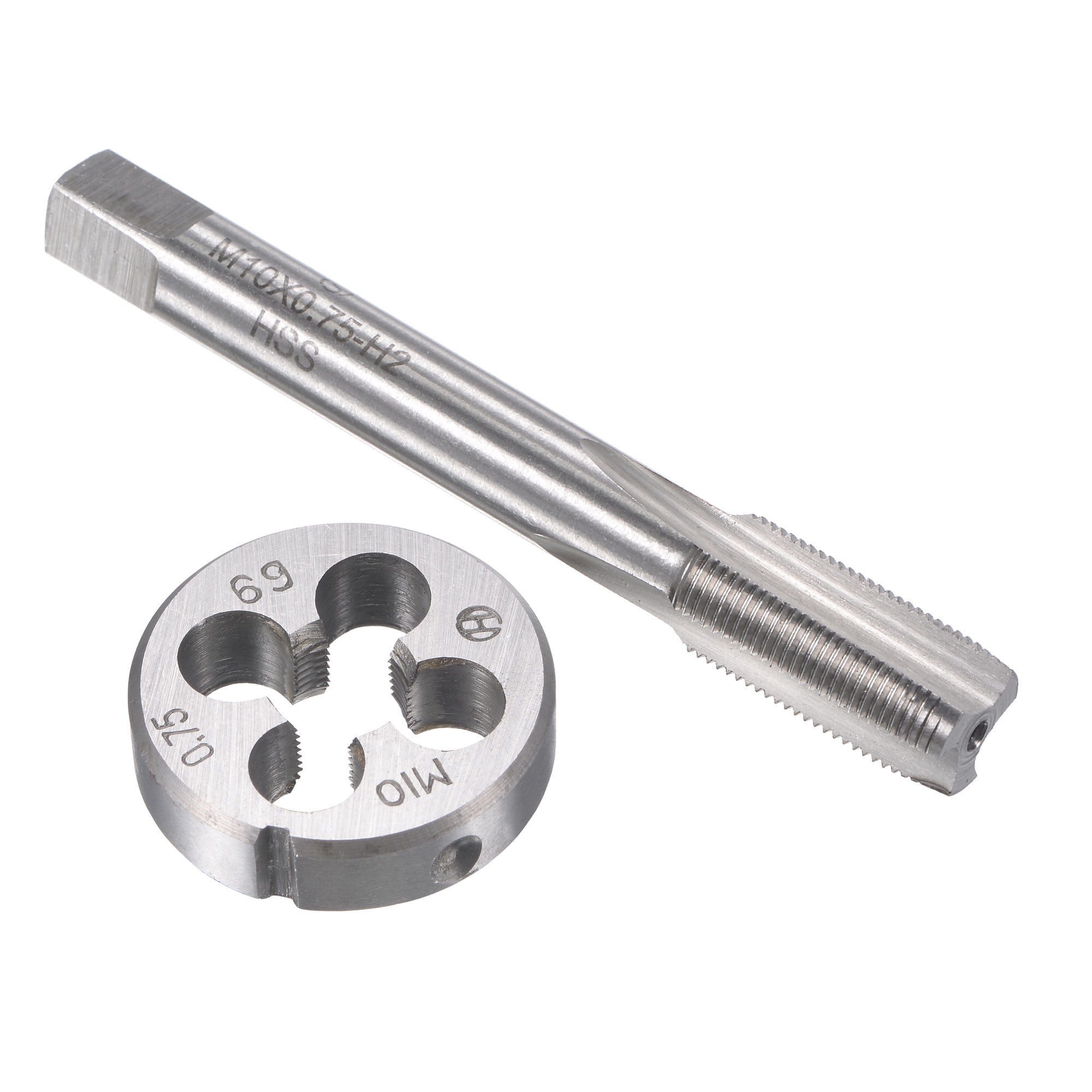uxcell M10 x 0.5mm Metric Tap and Die Set HSS Machine Thread Screw Tap with Alloy Tool Steel Round Threading Die 