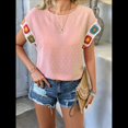 thumbnail image 4 of Blusas de Verano para Mujer, Blusas Bohemias para Mujer, Blusa Informal de Corta con Cuello Redondo de Color. Rosa XL, 4 of 10