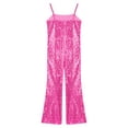 thumbnail image 4 of Haitryli Girls Shiny Sequins Bell Bottoms Dance Jumpsuit Carnival Party Movie Character Roleplay Fancy Dress Hot Pink 14, 4 of 5