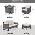 thumbnail image 3 of OPOHORO 6 Pieces Patio Furniture Set with Fire Pit, Outdoor Conversation Set with Gray Wicker Patio Couch, Swivel Chair, Ottoman, and Propane Fire Pit Table, Ideal for Porch Balcony Garden in Beige, 3 of 11