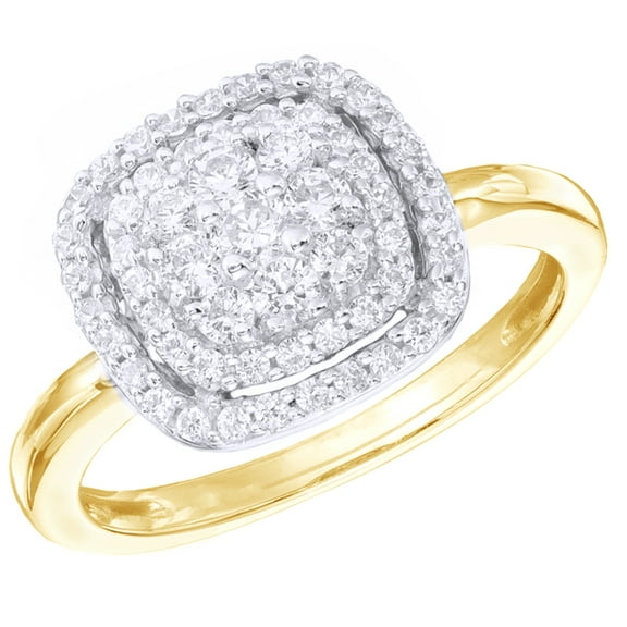 White Natural Diamond Cluster Frame Ring in 10k Yellow Gold