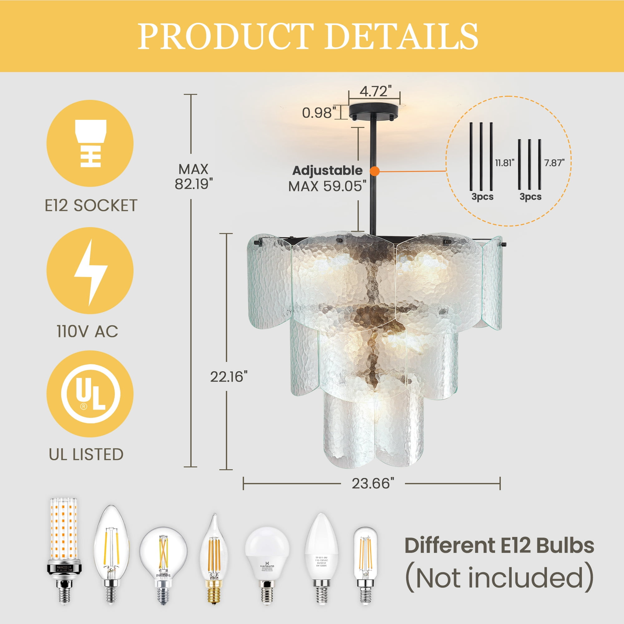 LovingAHome 8-Light Crystal Chandeliers Glass Chandelier Modern Semi Flush Mount Ceiling Light Fixtures for Living Room Bedroom Dining Foyer