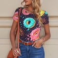 thumbnail image 6 of KLL Women 's Crew Neck Bodysuit Jumpsuits Donuts1 Print Short onesies Stretch T Shirts, 6 of 7