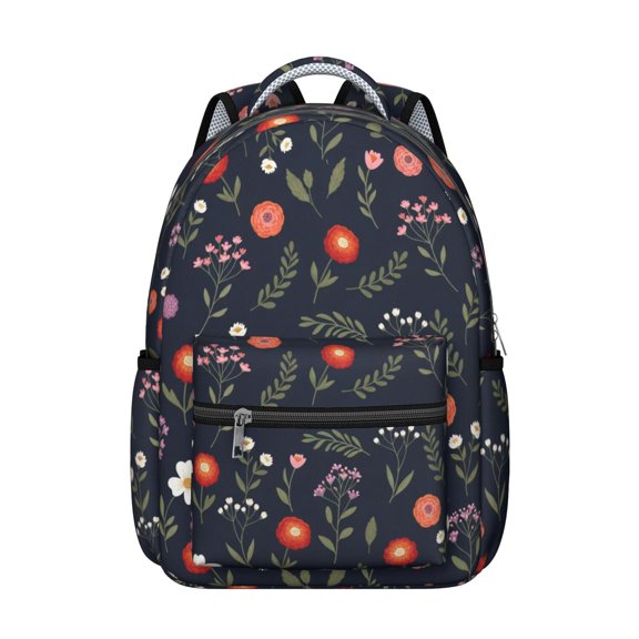 Pioneer Flower Floral Print Pattern Backpack for School, Cute School Bag with Adjustable Shoulder Straps and Padded Back, 15.3"x11"x7.1"