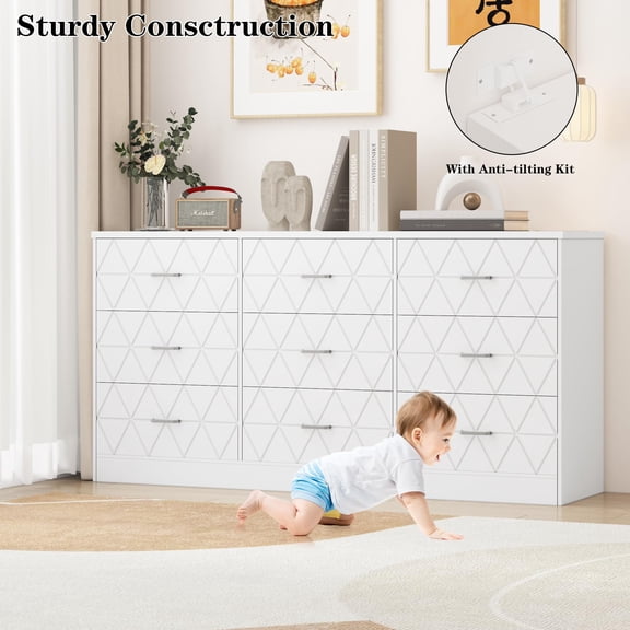 Luku 63" 9-Drawer Dresser for Bedroom, Large Modern Chest with Power Outlet, Storage Organizer for Closet