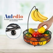 Auledio Metal Fruit Basket Bowls with Banana Tree, Freestanding Fruit Organizerfor Kitchen, Bronze