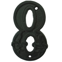 Lulu Decor, Cast Iron House Number 8 Vintage Black Finish with Fleur De Lis (# 8)
