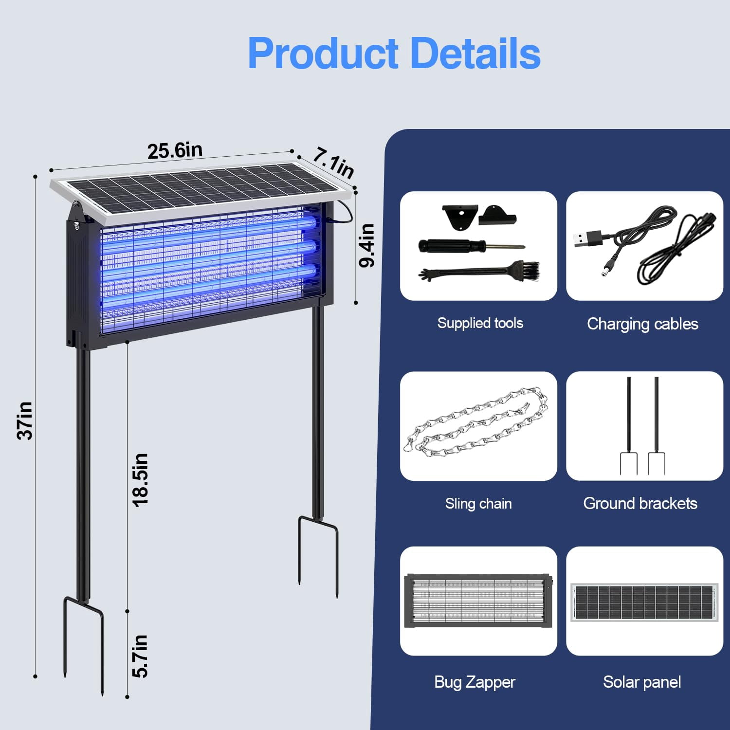 Solar Zapper Outdoor  30w Large Mosquito Electric Killer Waterproof & Portable Fly Rechargeable Flying Insect For Patio Yard Garden Home Camping Black