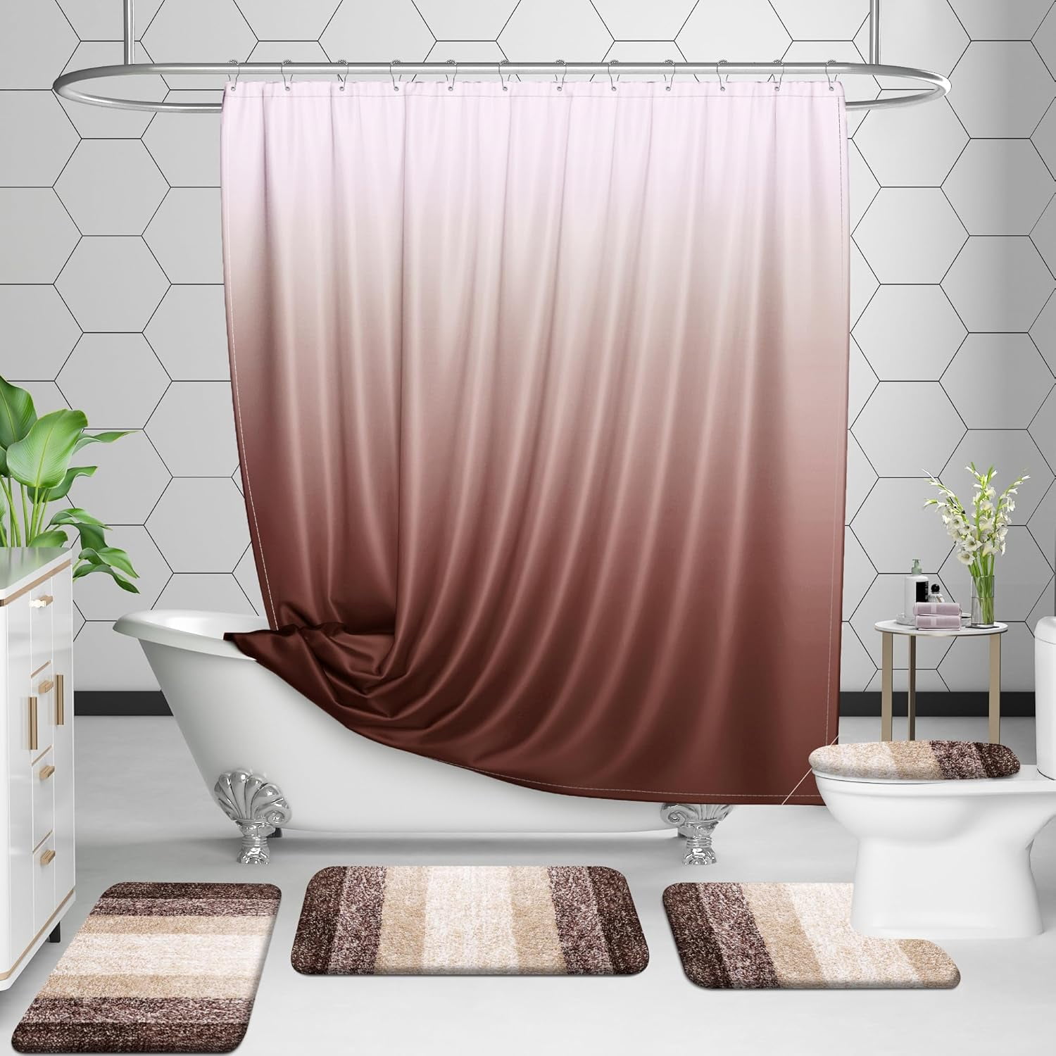 Bathroom Rugs Sets 3 Piece, Soft Absorbent Microfiber Bath Mats and U-Shaped Contour Toilet Rug, Machine Wash Dry, Plush Shaggy Bath Mat Set for Bathroom