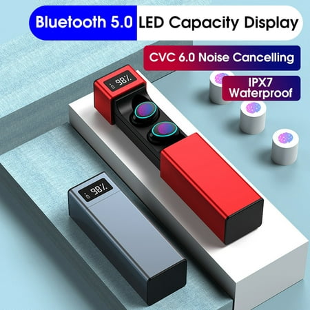 [LED Battery Capacity Display,Touch Control] Wireless bluetooth 5.0 HiFi IPX7 Waterproof Earbuds Binaural Call Stereo Headset Earphones with Charging