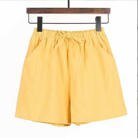 ClodeEU Women's Cotton Crepe Wide Leg Shorts,Loose Fit Casual Bottoms Yellow,Womens Plus L