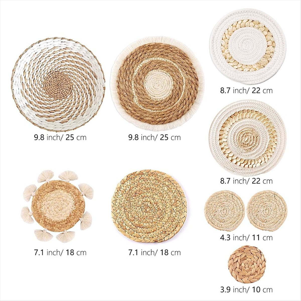 9 Pack Boho Wall Basket Set, Hanging Woven Decor, Seagrass Rattan Wicker Decor