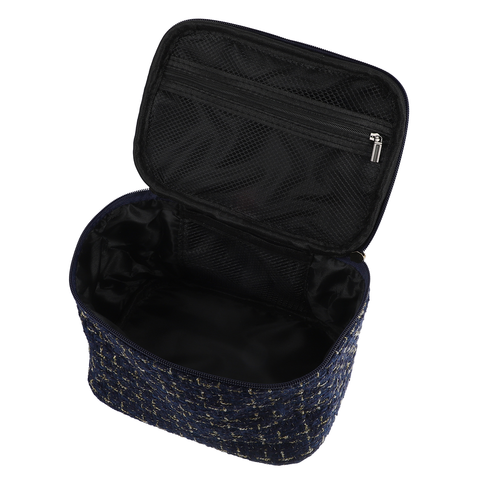 Unique Bargains Floral Makeup Bag Zipper Flower Cosmetic Pouch Navy Blue