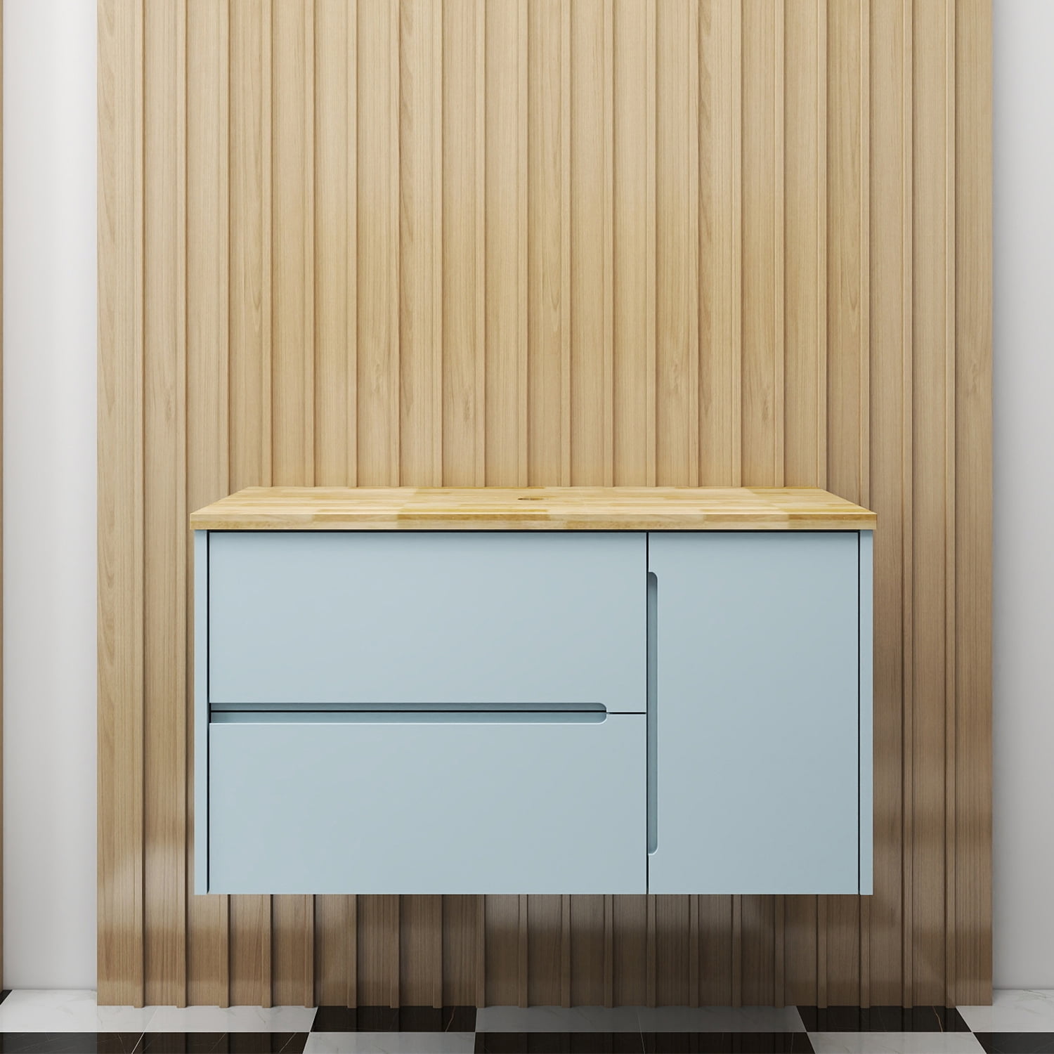 Demi Bonn 35" Single Door Wall Mounted Bathroom Vanities Cabinet with 2 Drawers, Faucets and Drains Not Included, Blue