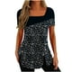 thumbnail image 2 of ICHUANYI Clearance Fashion Womens Casual Printed Square Neck Short Sleeve Buttons Tops Loose Blouses(Black, M) ICHUANYI WER2023080703720, 2 of 5