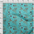 thumbnail image 2 of oneOone Cotton Cambric Turquoise Blue Fabric Flower & Leaves Watercolor Sewing Craft Projects Fabric Prints By Yard 56 Inch Wide, 2 of 4