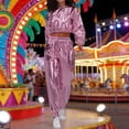 thumbnail image 2 of QHFBli Womens Shiny Metallic 2 Piece Outfits Colorblock Holographic Jogger Long Sleeve Crop Hoodie Sweatsuit Sets, 2 of 5