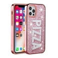 thumbnail image 2 of For iPhone 12 Pro Max 6.7 Embroidery Bling Glitter Chrome Hybrid Case Cover - PIZZA on Pink, 2 of 3