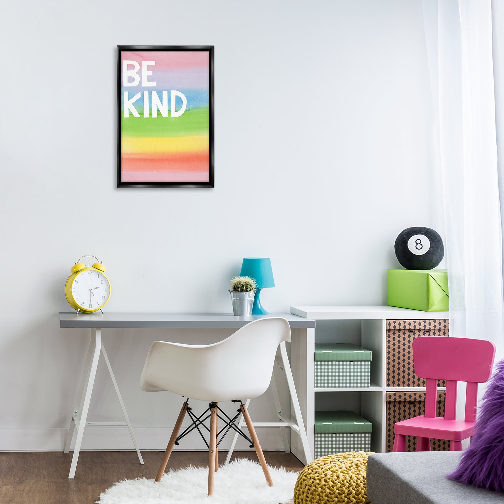 Stupell Industries Be Kind Ombre Rainbow Typography Painting Black Floater Framed Art Print Wall Art, 17 x 25