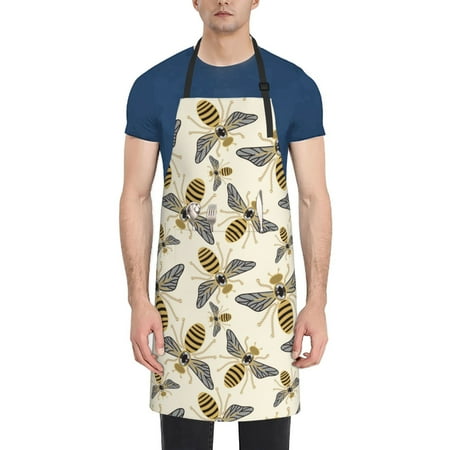 

Lukts Adjustable Apron with 2 Pockets Chef Cooking Kitchen Restaurant Aprons for Women Men-Flying Bees1