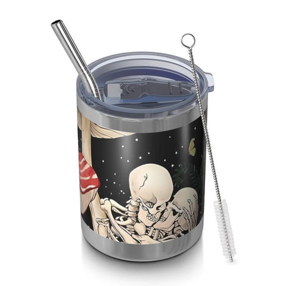 12oz Tumblers Red Mushroom Skull Black Pattern Vacuum Insulated Stainless Steel Travel Tumbler Cups Mug with Lid and Straw for Beer,Coffee,Beverages with Cleaning Brush for Cold & Hot Drinks