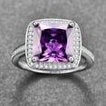 thumbnail image 3 of Women's Princess Cut Created Amethyst February Birthstone Cubic Zirconia 925 Sterling Silver, 3 of 4
