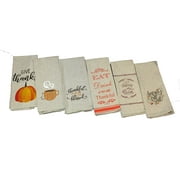 Set of 6 Dark Linen Thanksgiving Kitchen Towels Gift Set - Fall Kitchen Towel Set - Comes in Organza Gift Bag