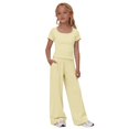 thumbnail image 5 of Ruyang Kids Girls 2 Piece Outfit Crew Neck Short Sleeve Top and Wide Leg Pants Summer Teens Solid Casual Sweatsuit Set, 5 of 9