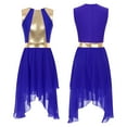 thumbnail image 2 of iiniim Women Sleeveless Metallic Gold Color Block Lyrical Dance Dress Royal Blue M, 2 of 7