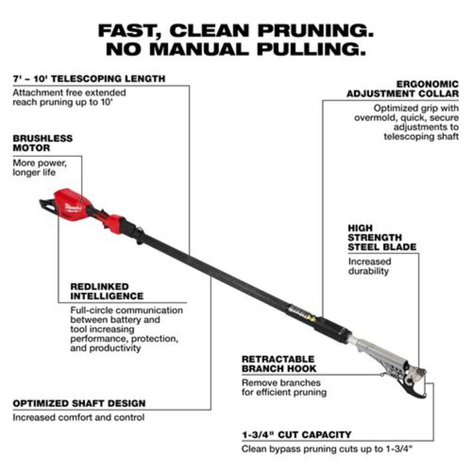 Milwaukee Tool M18 18-Volt Lithium-Ion Cordless Brushless Telescoping Pole Pruning Shears Saw
