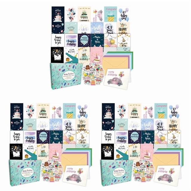 150Pcs Uniqe Birthday Cards with Envelopes and Stickers,Greeting Cards Birthday Cards Pack, Birthday Card Pack for Kids