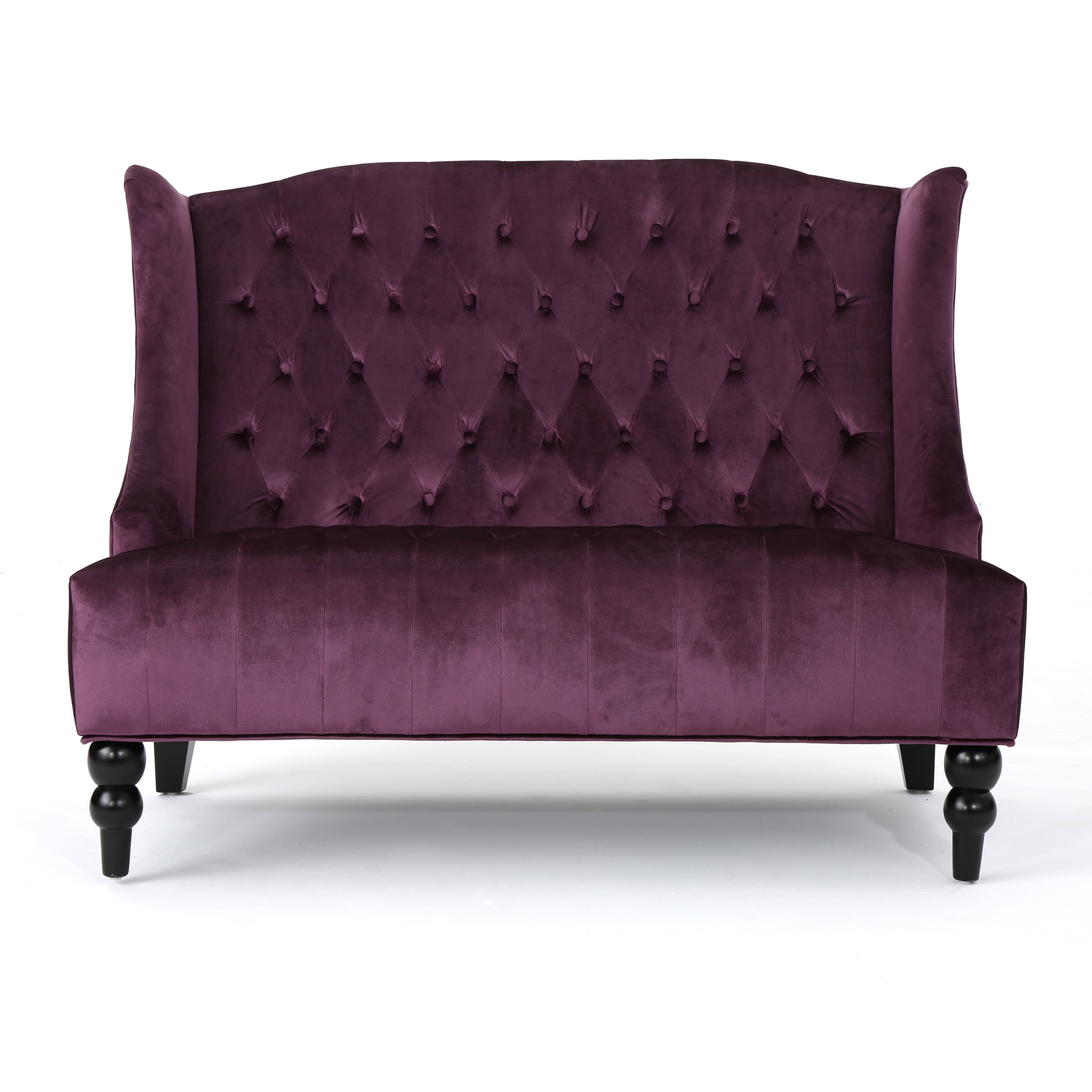 Noble House Lawrence Button Tufted Velvet Loveseat, Raisin