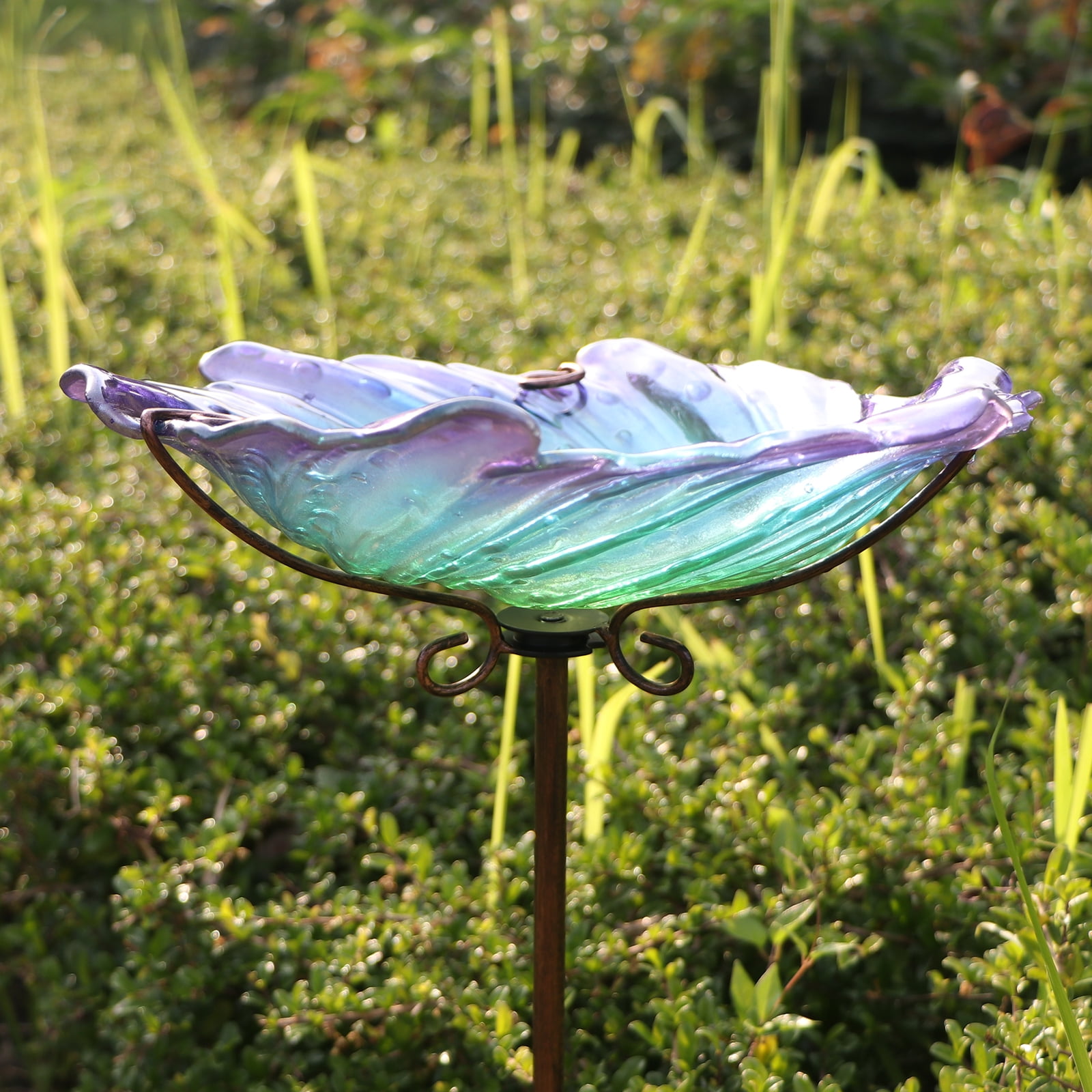 MUMTOP Waterproof Durable Outdoor Glass Bird Baths with Metal Stake Birdbaths