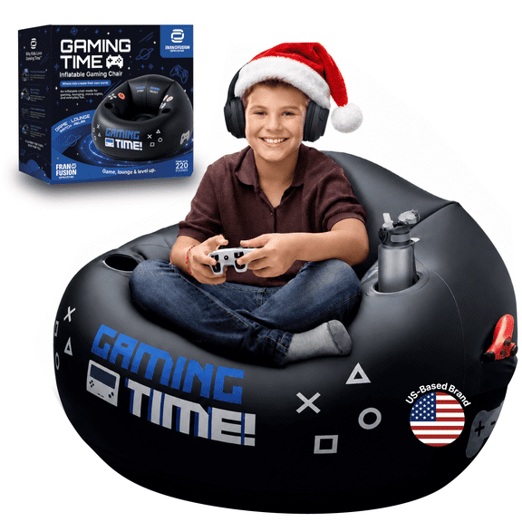Inflatable Gaming Chair for Kids & Teens with Cup Holders and Side Pocket - This Air Gaming Bean Bag Chairs for kids is The Perfect Furniture for Gamer Room Decor - Perfect Gaming Stuff for boys 4-12