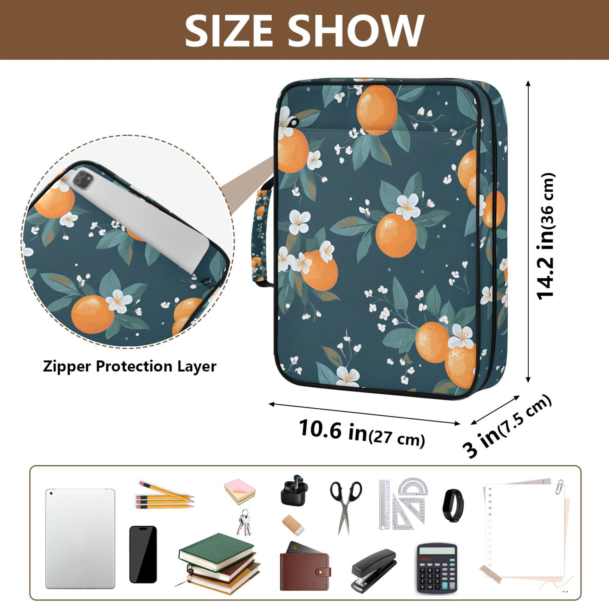 FORMRS Accordion File Folder A4 Size 7-Pocket Expanding Document Organizer Bag with 3 Ring Binder, Blue Oranges